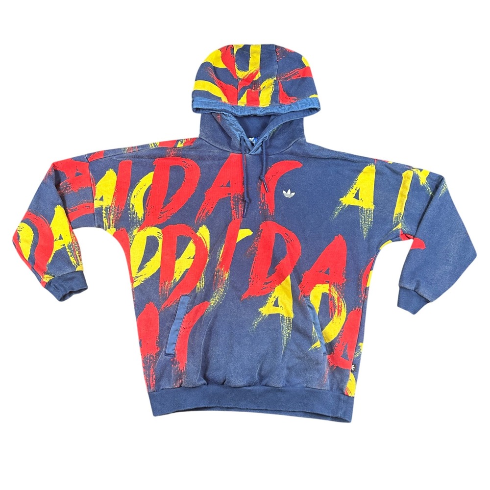 Adidas Originals Paris Print Hoodie Navy Blue Brushstroke Graffiti AOP Mens M